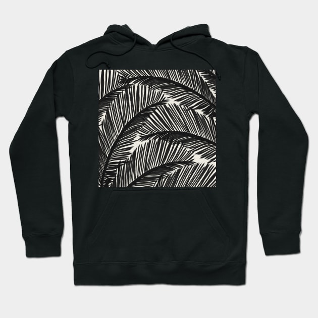 Modern Black Palm Leaf Tropical Pattern Hoodie by NdesignTrend